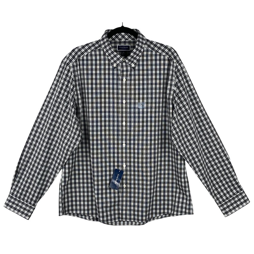 Club Room Dress Shirt Men's XL 17-17.5 Slim Fit Black & White Check NWT